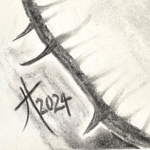 Special Pearl Original Charcoal Drawing Wall Art 11x14in Matted Frame Ready Blac - Picture 7 of 9